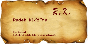 Radek Klára névjegykártya
